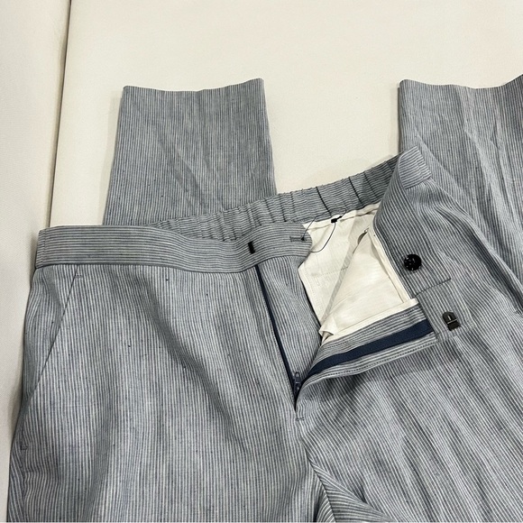 Express Linen Blend Elastic Back Pants Flat Front Blue/White Stripes Sz. 32 X 30 - Picture 6 of 7